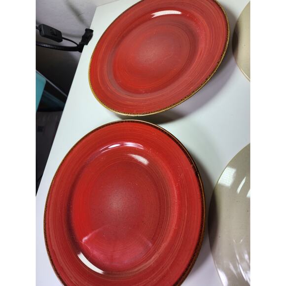 THOMSON POTTERY Red Brown Ceramic 10.5" Dinner Pates Set of 4 - Picture 2 of 7